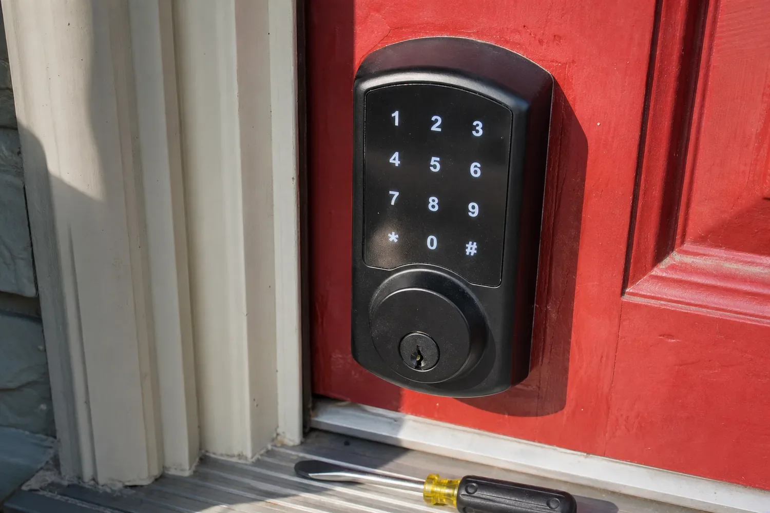 Keypad deadbolt fitted to a front door